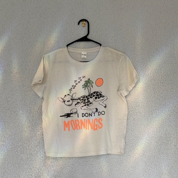 Redone 70s Loose Tee “ I Don’t Do Mornings Graphic - White with Orange Print - Picture 5 of 8
